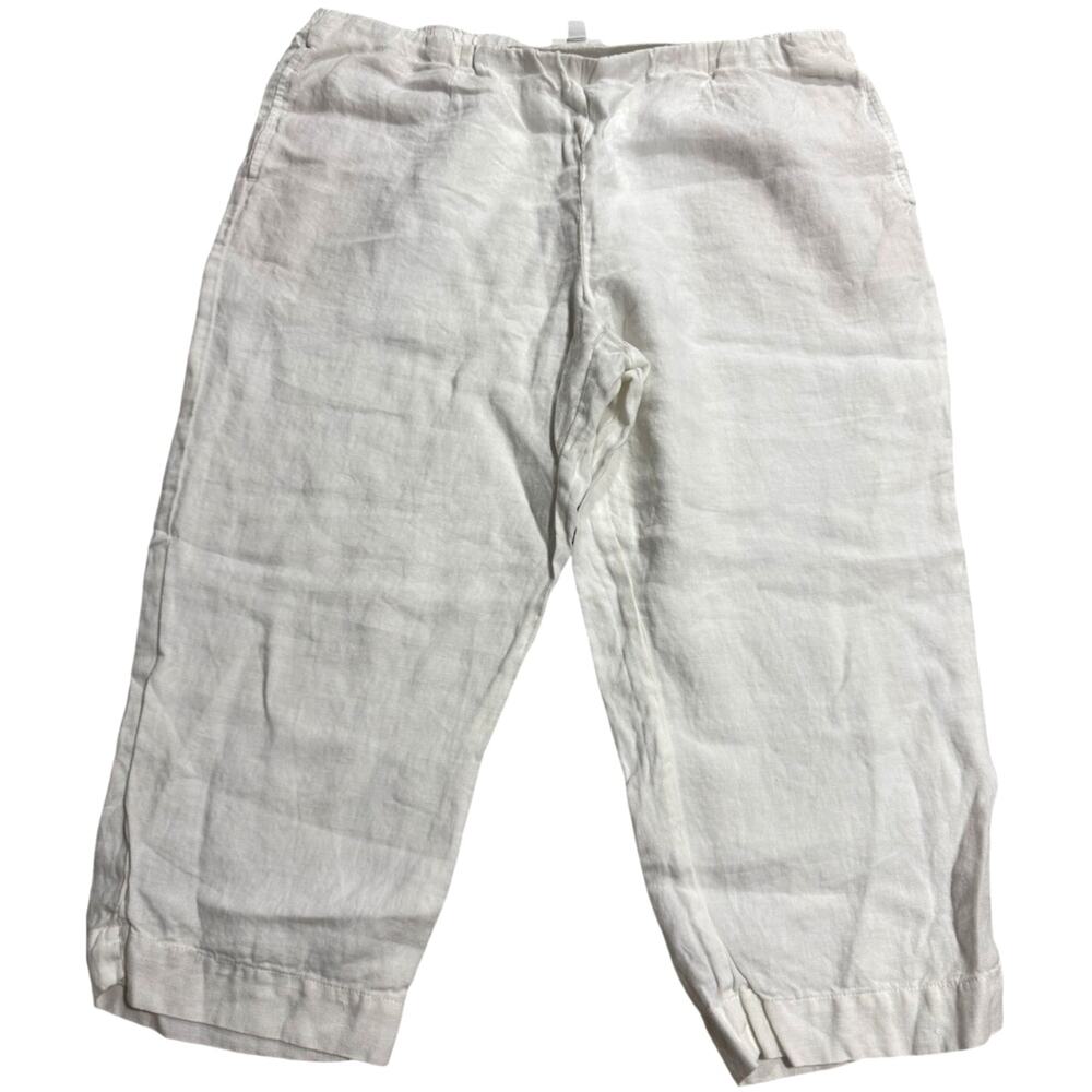 J. Jill Pure Jill Linen Slim Crops Pants Womens Sz Large Petite LP White Resort